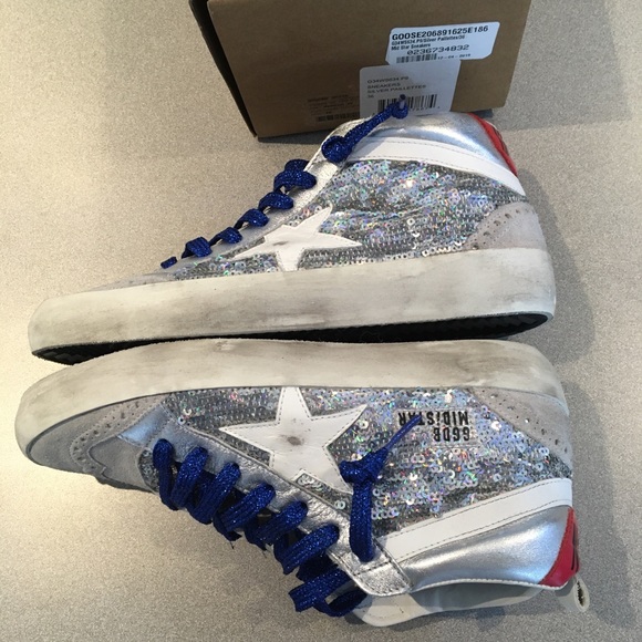 Golden Goose Mid Star Sneaker Silver Paillette NIB - Picture 5 of 8